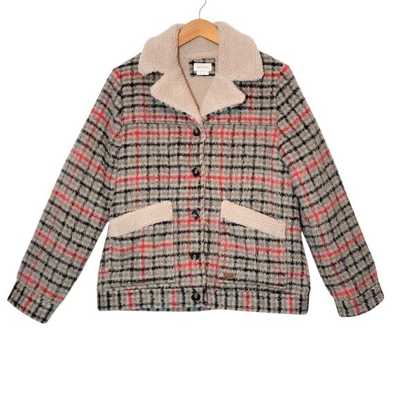 Brixton Nouvelle Plaid Sherpa Peacoat Red Black Vanilla Cozy Fall Winter Chic M - Picture 16 of 16